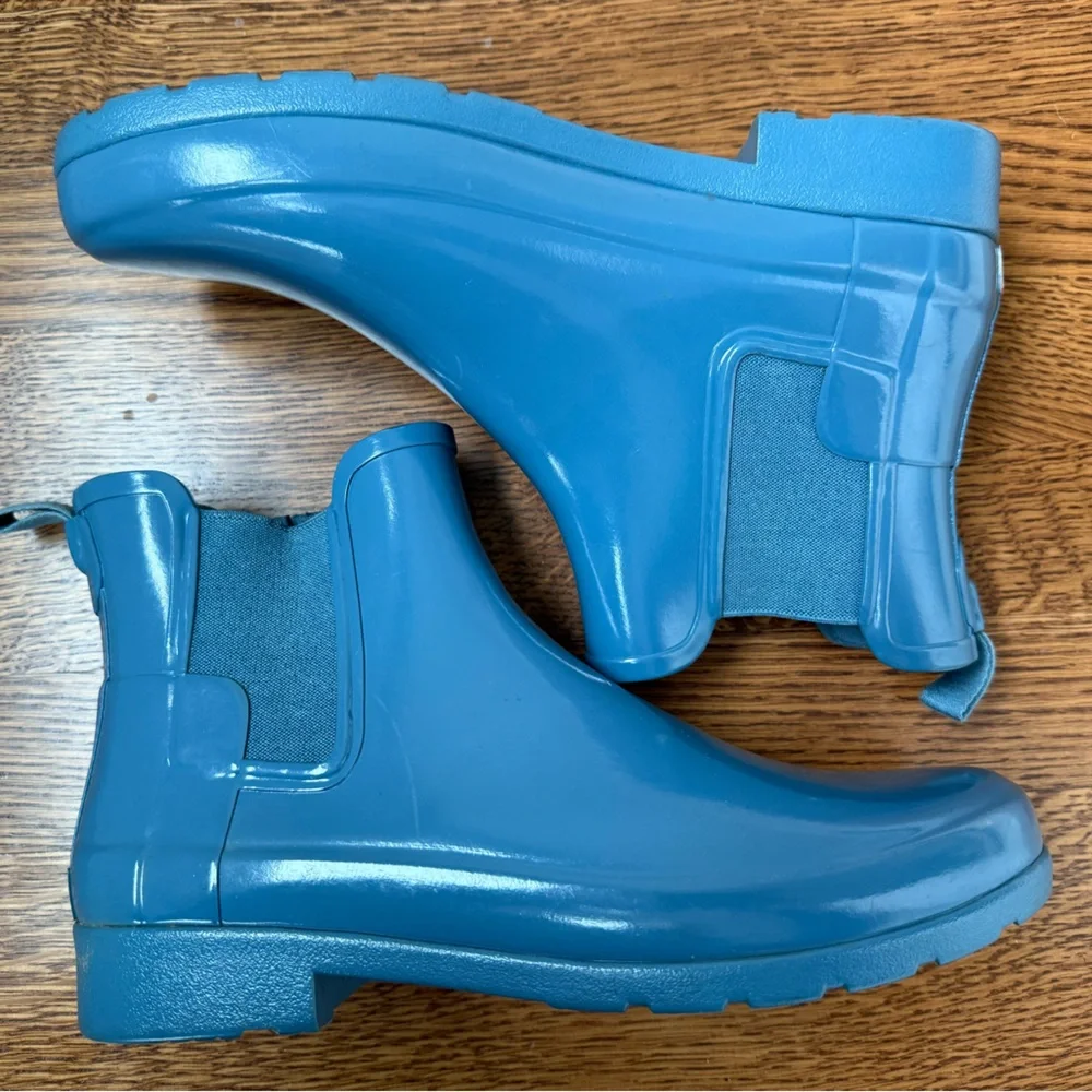 HUNTER Original Chelsea Boots Gloss Blue Rain‎ Waterproof Wellies Rainboots 9